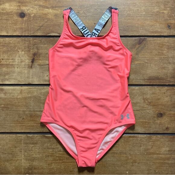 Girls Under Armour Hot Pink One Piece Swimsuit Size 12 - Picture 1 of 8